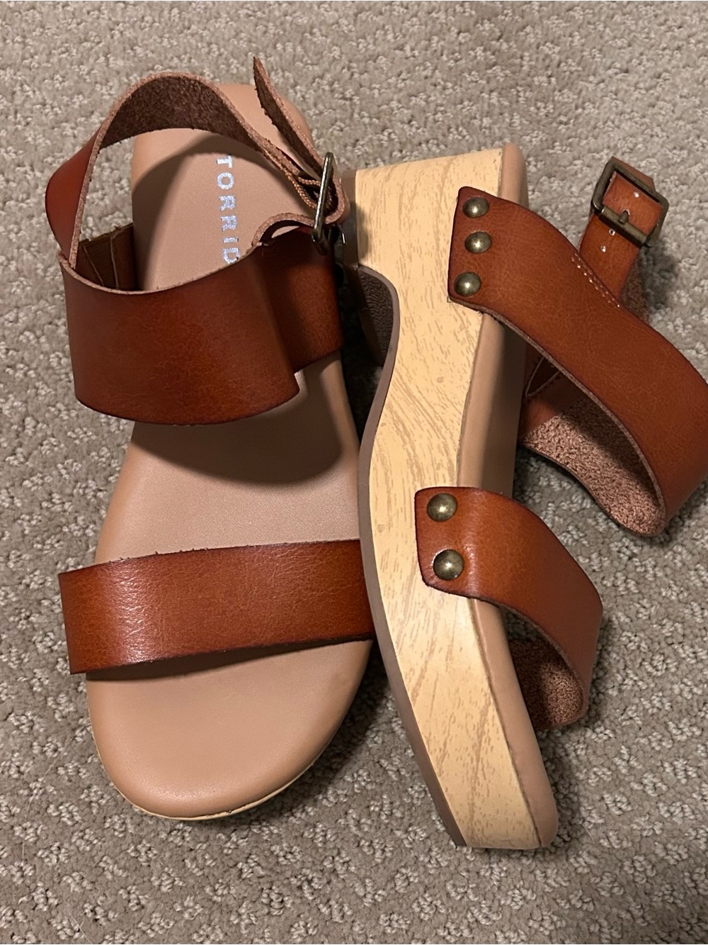 torrid Brown Leather Platform Sandals with Buckle